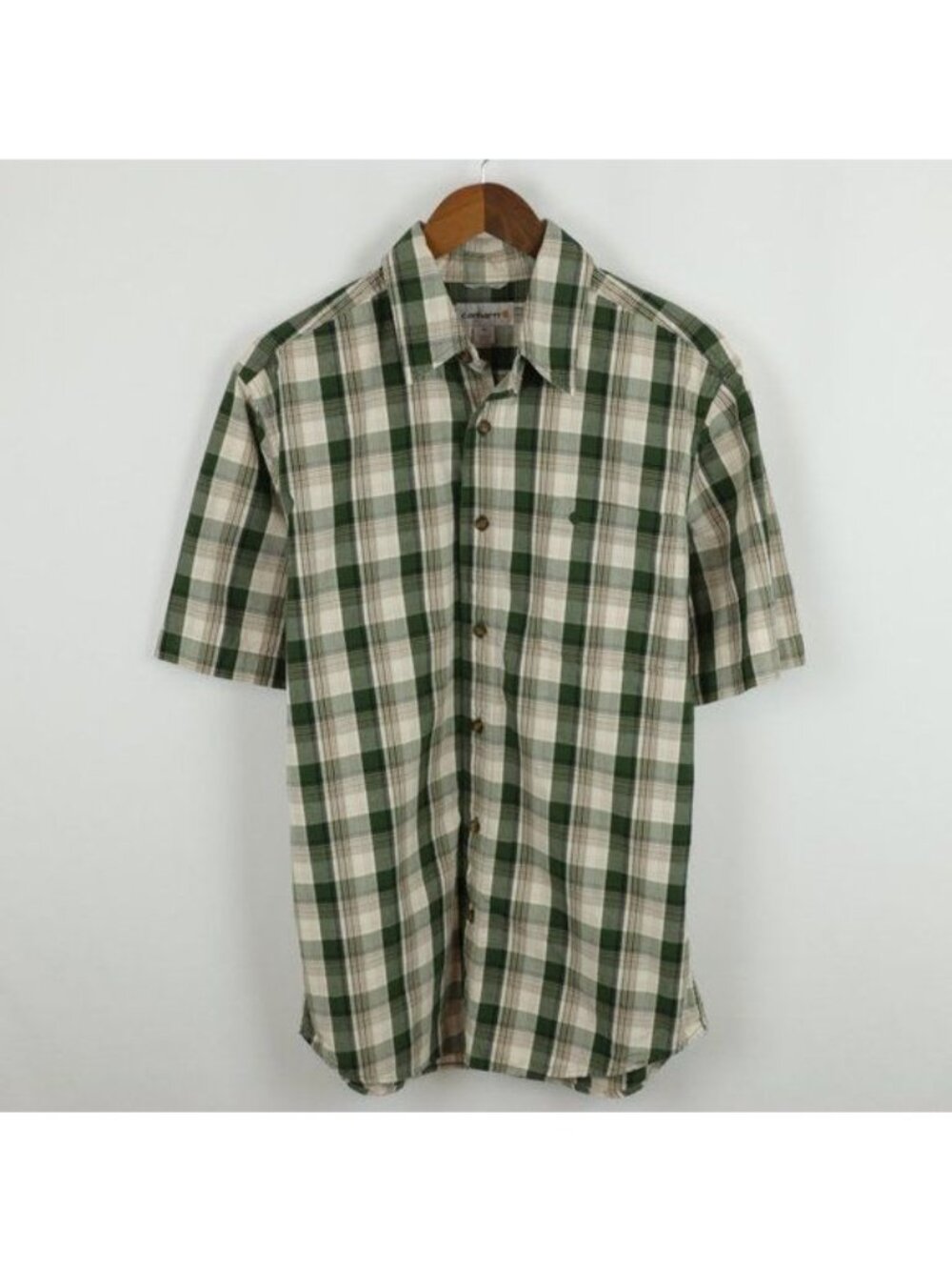 Carhartt Men's Medium Green Plaid Relaxed Fit Lightweight Button Up Shirt